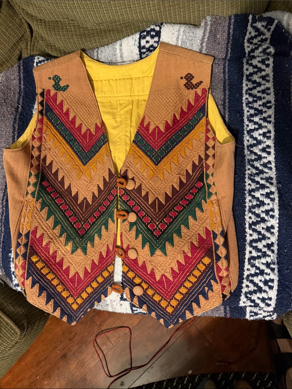 Woman’s Embroidered Chevron Vest - Orange, Green & Red